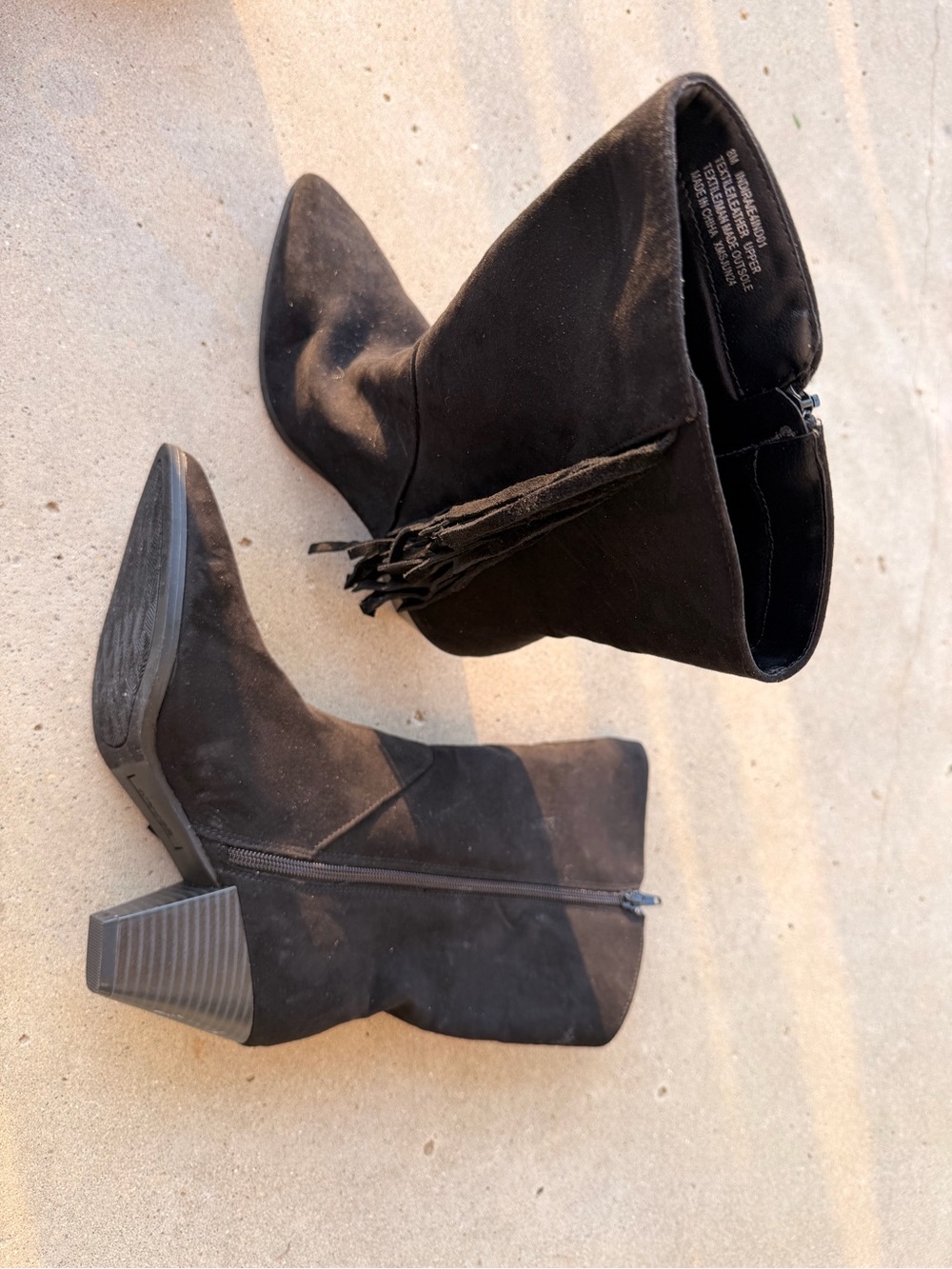 Spirit Black Suede Pointed Toe Ankle Boots with Fringe
